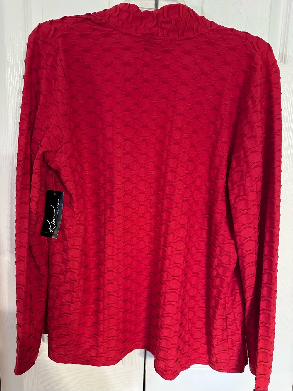 Women’s L Kim Rogers Red Textured Open Light Weight Cardigan NWT - Picture 2 of 7